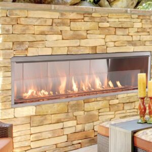 VRE4600 Series linear outdoor, light-up gas fireplace.